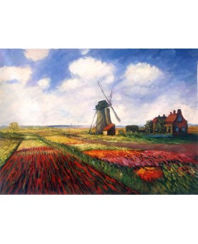 Tulip Field with the Rijnsburg Windmill by Claude Monet