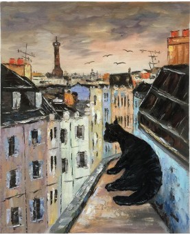 Black Cat on Roofs of Paris by Atelier De Jiel